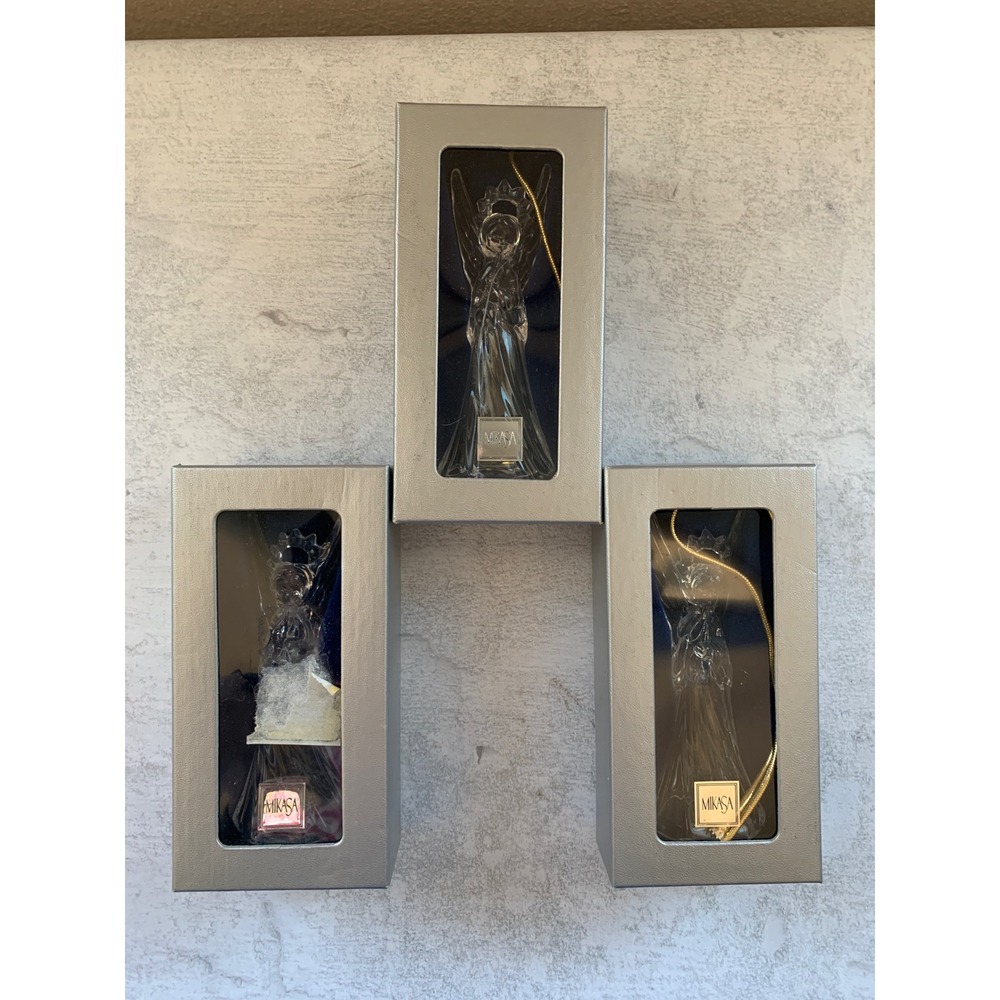 Mikasa Heavenly Music Trumpeting Angel Ornament Set of 3 Crystal with Gold Chain